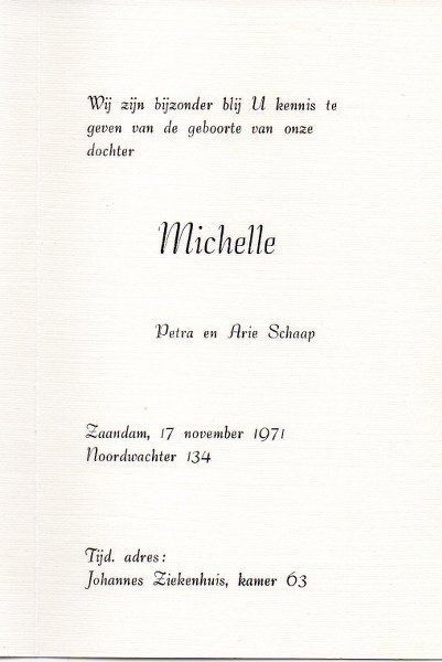 Geboortekaartje Michelle