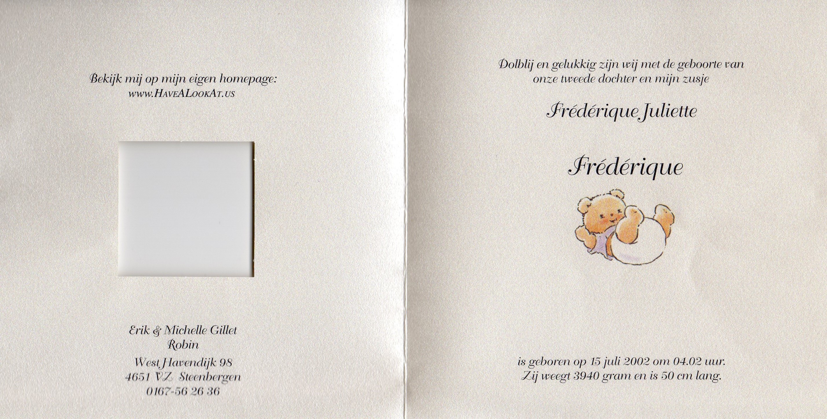 Geboortekaartje Frederique