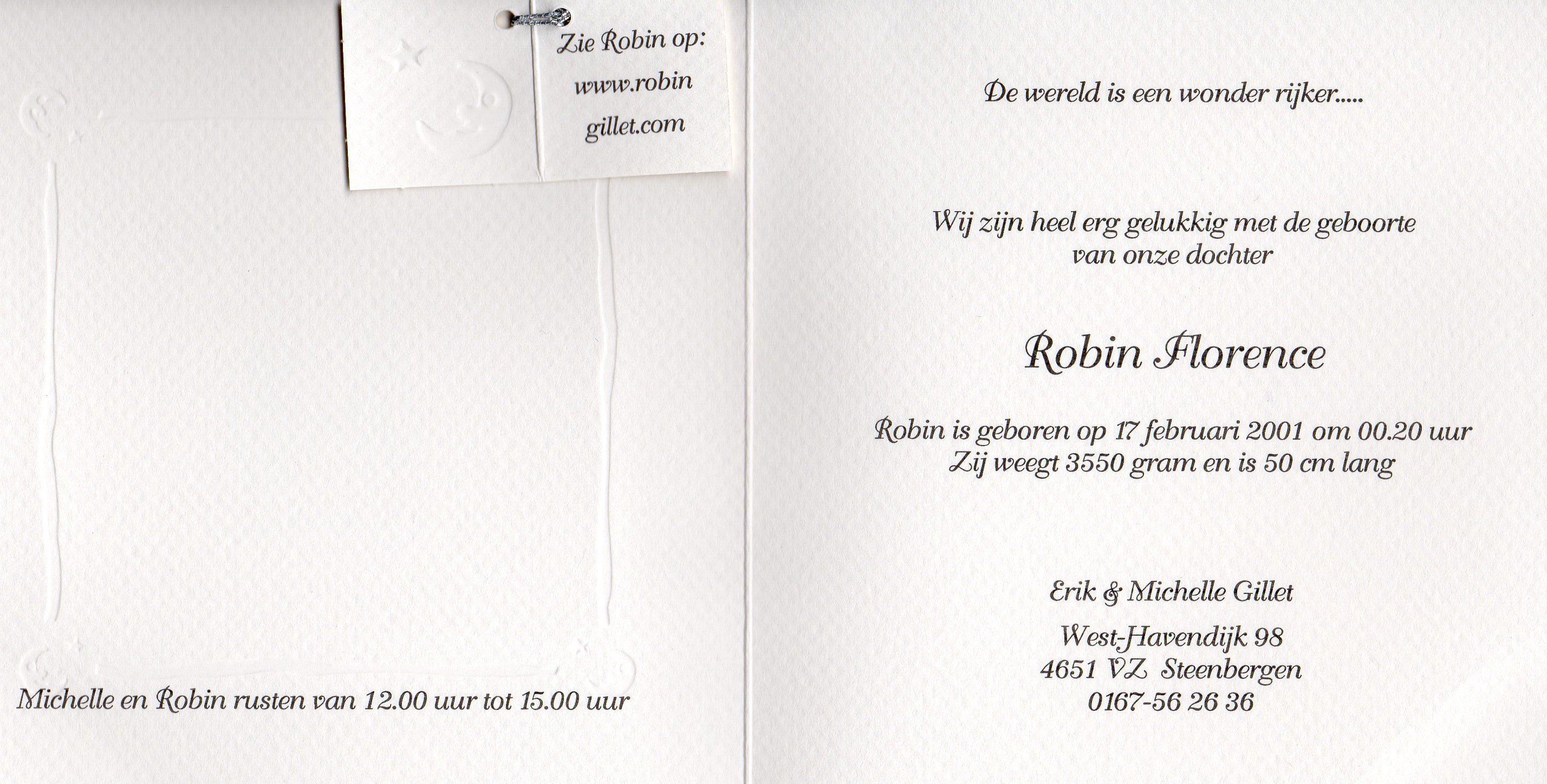 Geboortekaartje Robin