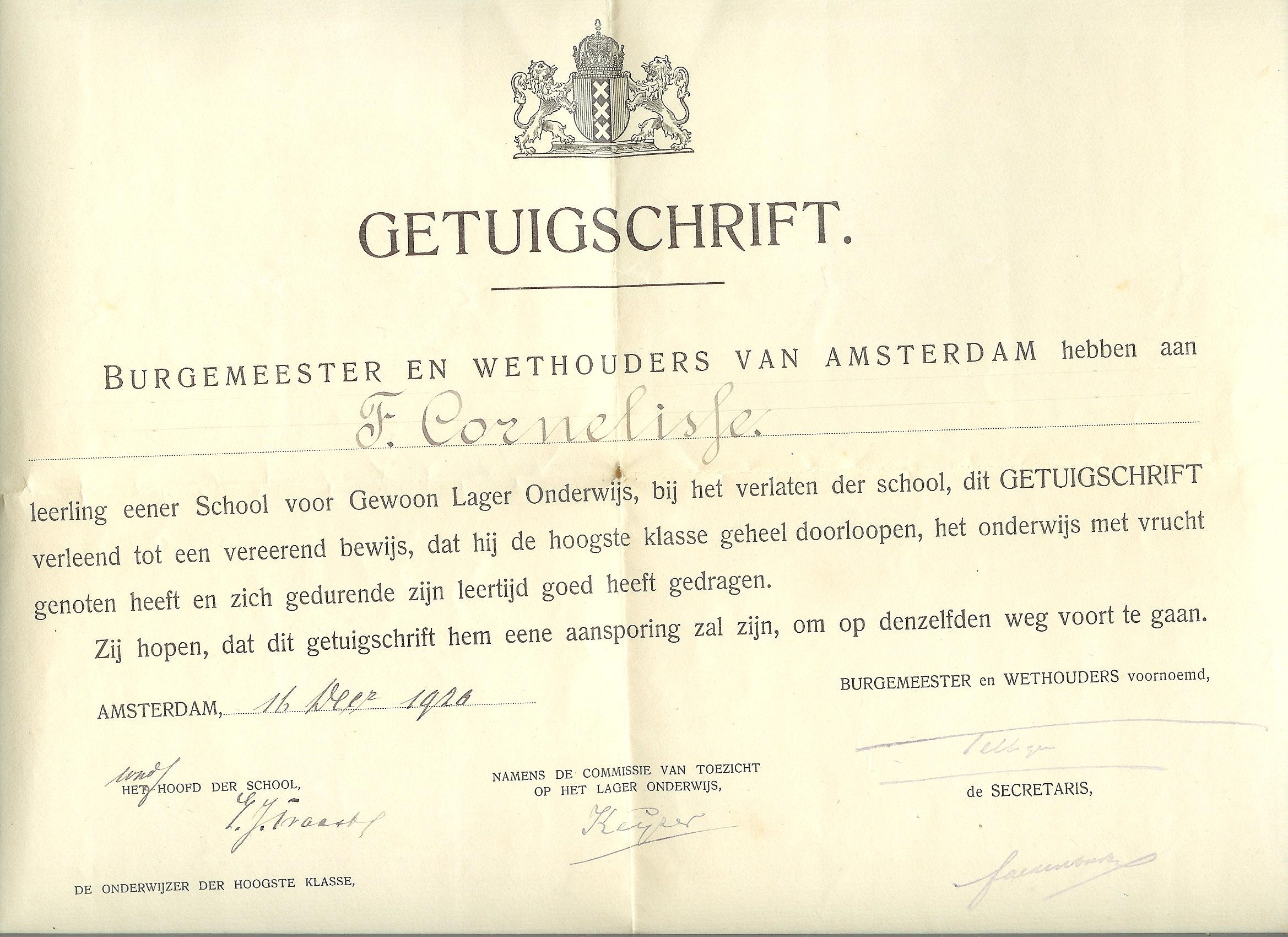 Getuigschrift ambachtschool