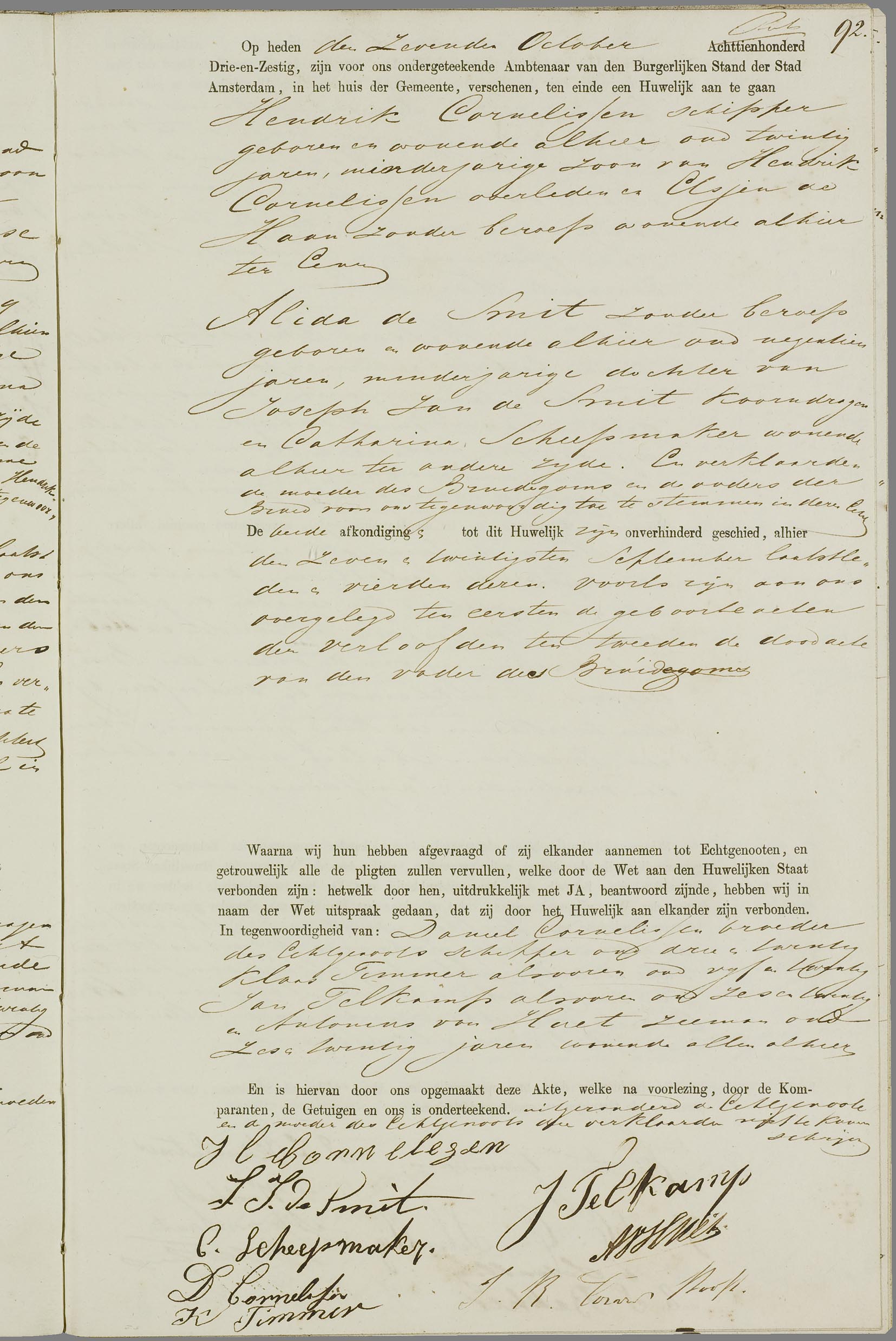 Huwelijk Hendrik Cornelissen en Alida de Smit