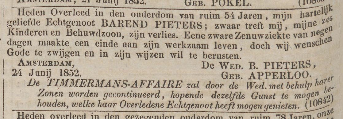 Advertentie Algemeen Dagblad 29 juni 1852