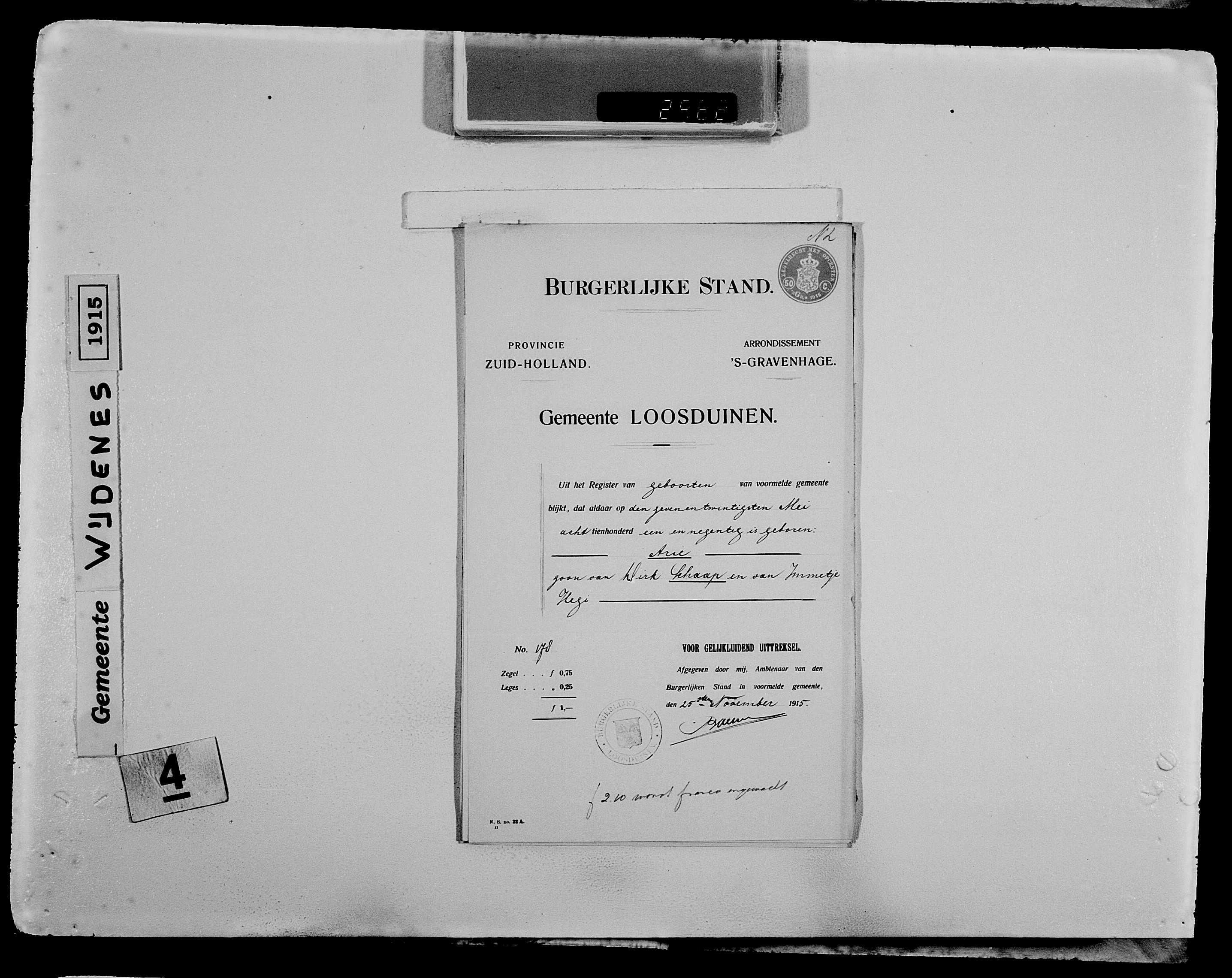 Geboortebewijs Arie Schaap